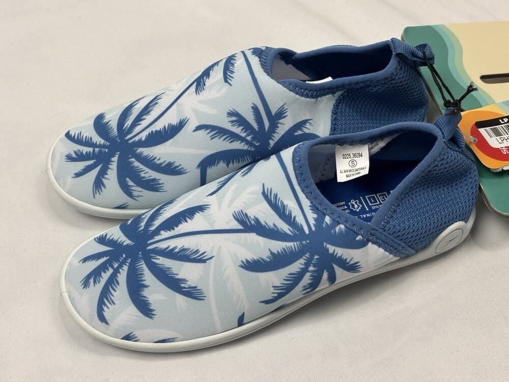 Speedo Junior Beach Bootie Water Shoes, Blue Palm Tropical Beach Size S 13-1
